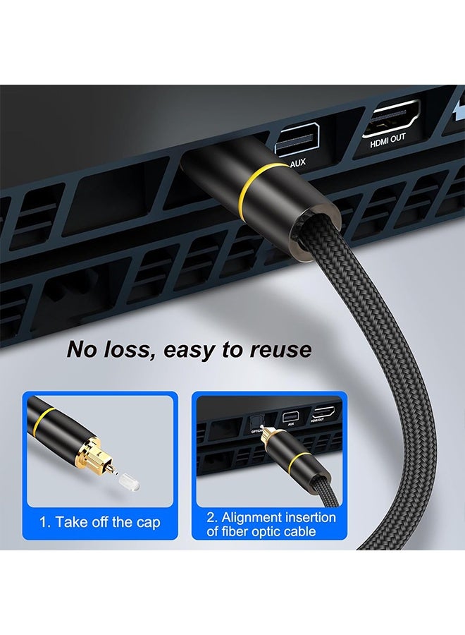 كابل صوت بصري رقمي، كابل صوت بصري من الألياف، سلك ذكر إلى ذكر، مضفر من النايلون ومطلي بالذهب، مناسب للمسرح المنزلي، مكبرات الصوت، التلفزيون، نظام الاستريو (1.5 متر) - Image 3